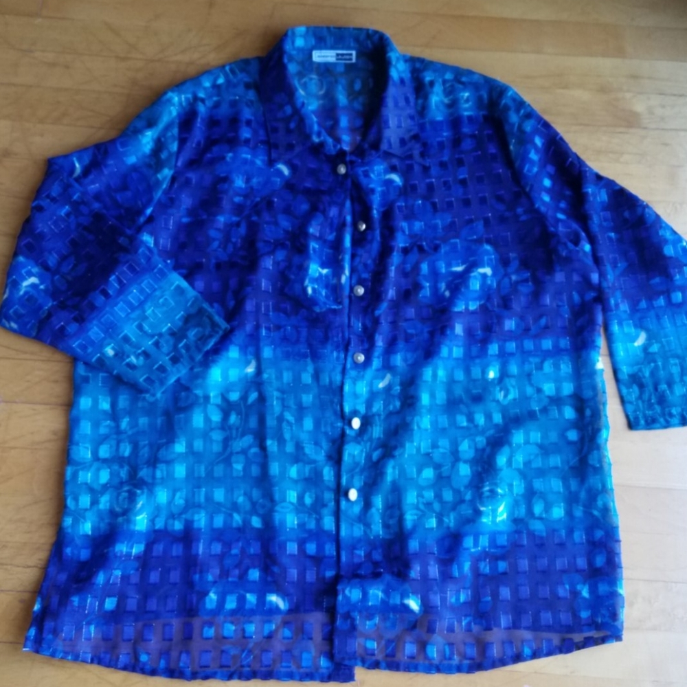 Unique blue floral metallic blouse